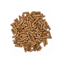 Heap of hardwood pellets for food smoking on white