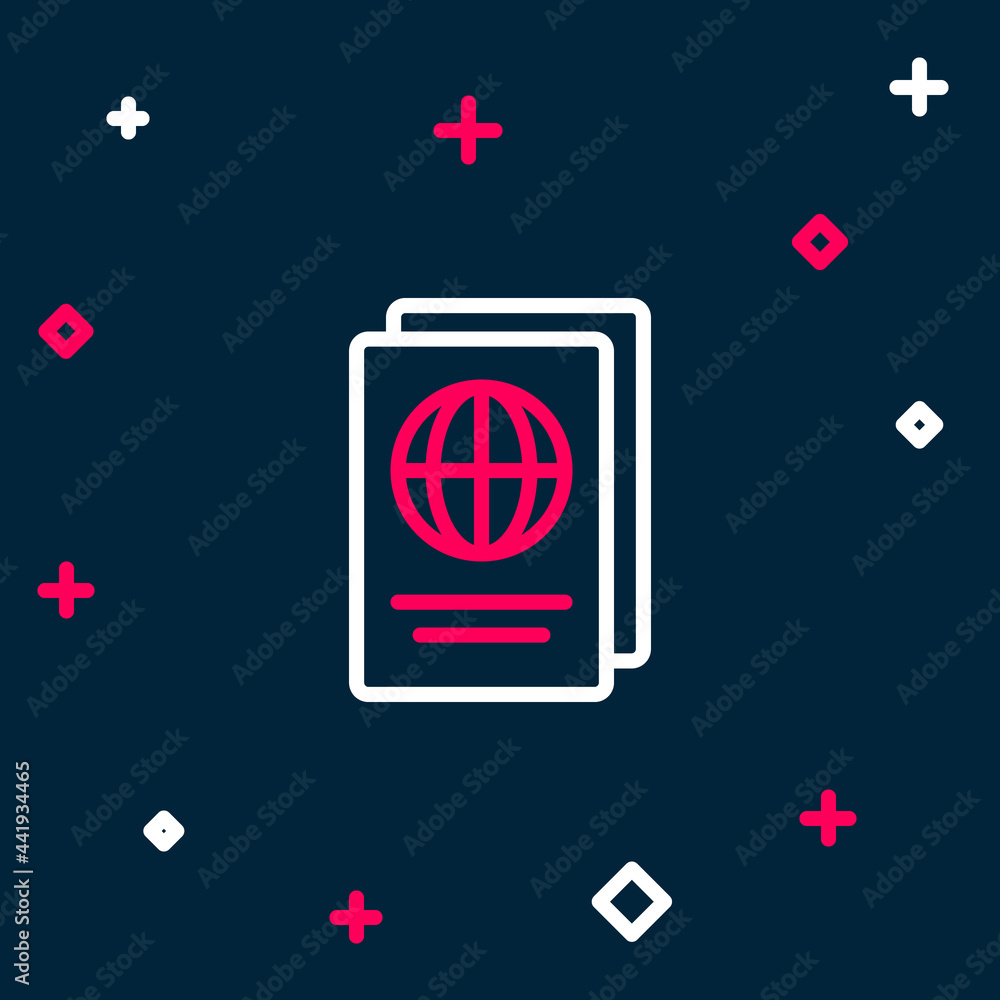 Poster line passport with biometric data icon isolated on blue background. identification document. colorfu