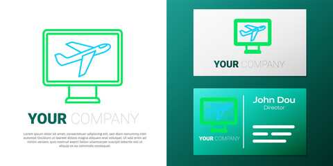 Line Plane icon isolated on white background. Flying airplane icon. Airliner sign. Colorful outline concept. Vector