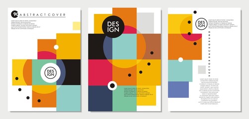 Abstract templates collection with square shapes and circles. Minimalistic cover brochure design. Flyer, booklet, annual report, cover or stationery template. Modern geometric vector background. 
