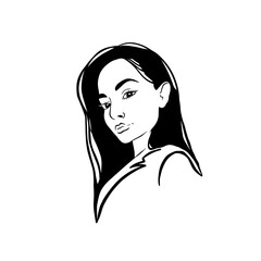 The face of a very beautiful girl. Monochrome vector illustration