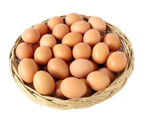 Fresh eggs in the basket isolated on white background