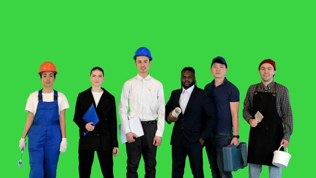 People, profession, qualification, employment and success concept on a Green Screen, Chroma Key.