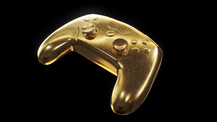 3d illustration of a golden game controller on a black background © Pixelmuncher