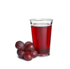 Glass of freshly made grape juice on white background