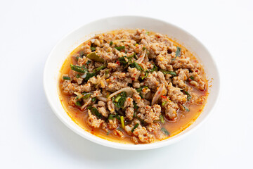 Spicy minced chicken Salad on white