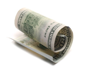 United States one hundred dollar bill ($100), roll American paper money banknote isolated on white background