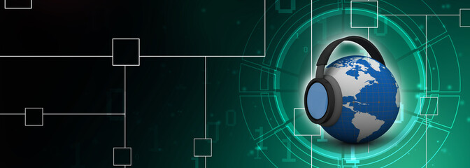 3D illustration Earth globe with headphones
