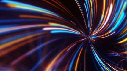 Abstract neon lines. Glowing mesh with static. cyberpunk signboard. Block chain data network. 3d rendering