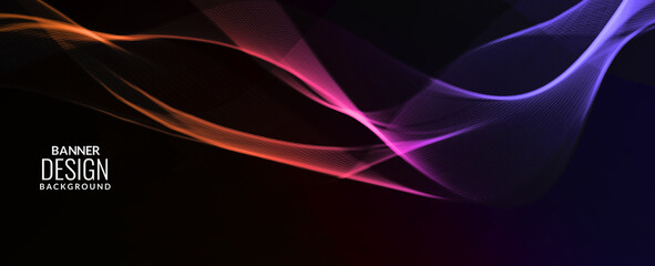 Dark abstract background with flowing colorful wave banner background pattern