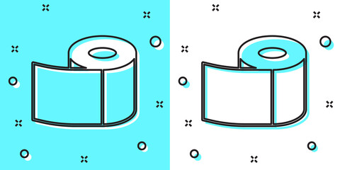 Black line Toilet paper roll icon isolated on green and white background. Random dynamic shapes. Vector
