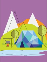 Camping flat illustration geometric design camp hikking