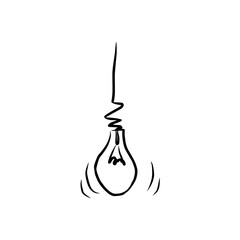 Shining light bulb isolated on white background. Hand drawn vector illustration. Creative concept of idea. Edison lamp lighting vector icon illustration outline line.  illumination electric shop ideas