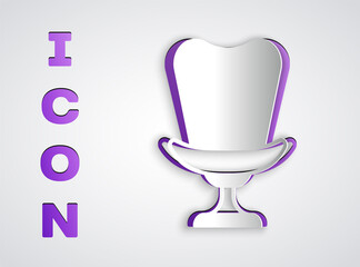 Paper cut Armchair icon isolated on grey background. Paper art style. Vector