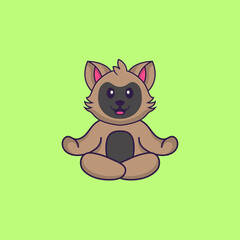 Cute cat is meditating or doing yoga. Animal cartoon concept isolated. Can used for t-shirt, greeting card, invitation card or mascot. Flat Cartoon Style