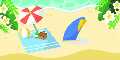 Fun Summer Picnic At Sandy Beach Doodle Illustration