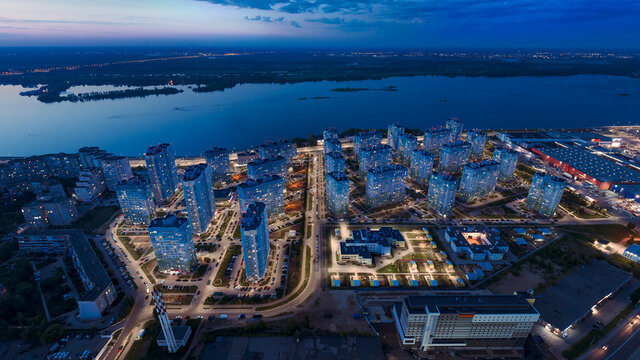a new area on the river bank. nizhny Novgorod. night view from a height