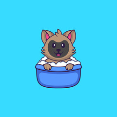 Cute cat taking a bath in the bathtub. Animal cartoon concept isolated. Can used for t-shirt, greeting card, invitation card or mascot. Flat Cartoon Style