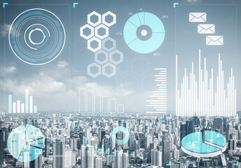 Double exposure business concept with graphics