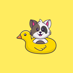 Cute cat With Duck buoy. Animal cartoon concept isolated. Can used for t-shirt, greeting card, invitation card or mascot. Flat Cartoon Style
