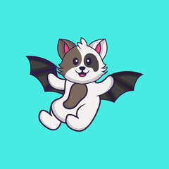 Cute cat is flying with wings. Animal cartoon concept isolated. Can used for t-shirt, greeting card, invitation card or mascot. Flat Cartoon Style