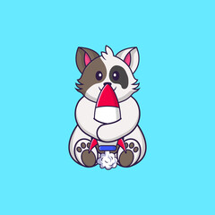 Cute cat holding a rocket. Animal cartoon concept isolated. Can used for t-shirt, greeting card, invitation card or mascot. Flat Cartoon Style
