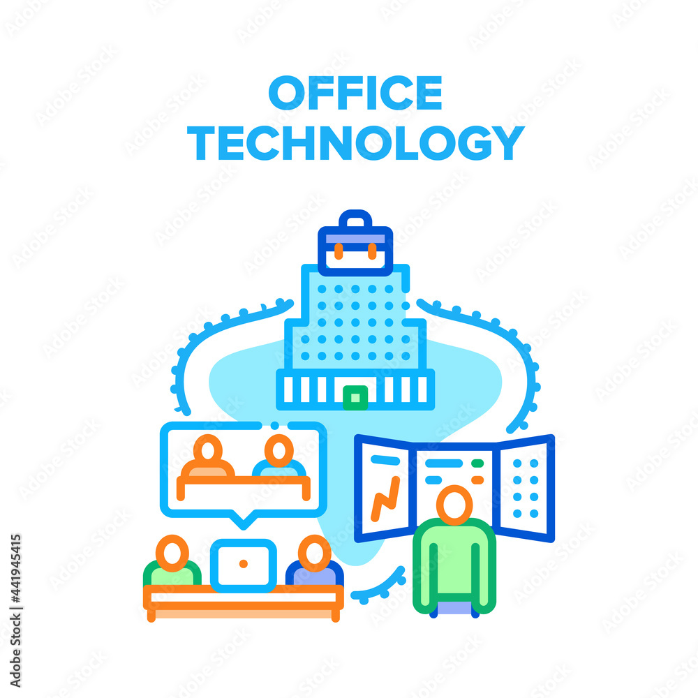 Poster office digital technology vector icon concept. laptop for communicate with partners by video call an