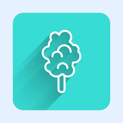 White line Cotton candy icon isolated with long shadow background. Green square button. Vector