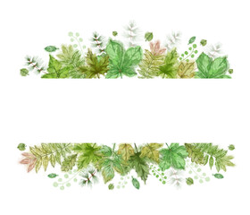 Fototapeta na wymiar Green Leaf Wreath on Stripe Template. Botanical Design for Commercial or Event Branding, Advertisement, Banner, Announcement etc.