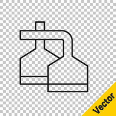 Black line Traditional brewing vessels in brewery icon isolated on transparent background. Beer brewing process. Distillery plant, brewery. Vector