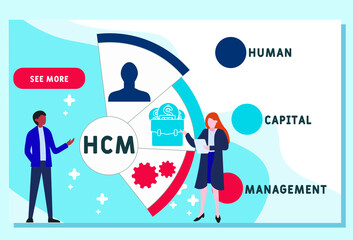 Vector website design template . HCM - Human Capital Management acronym. business concept. illustration for website banner, marketing materials, business presentation, online advertising.