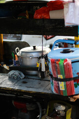 The cookware of a street food vendor. 