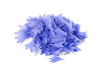 Heap of beautiful cornflower petals isolated on white