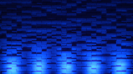 Brick wall background, neon light. 3d illustration