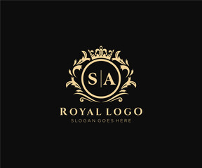 Initial SA Letter Luxurious Brand Logo Template, for Restaurant, Royalty, Boutique, Cafe, Hotel, Heraldic, Jewelry, Fashion and other vector illustration. - obrazy, fototapety, plakaty