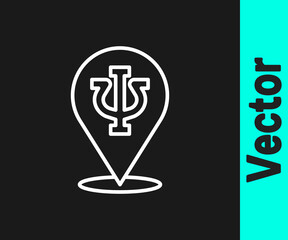 White line Psychology icon isolated on black background. Psi symbol. Mental health concept, psychoanalysis analysis and psychotherapy. Vector