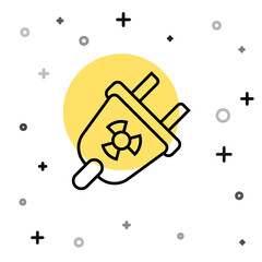 Black line Radiation electrical plug icon isolated on white background. Nuclear energy. Random dynamic shapes. Vector