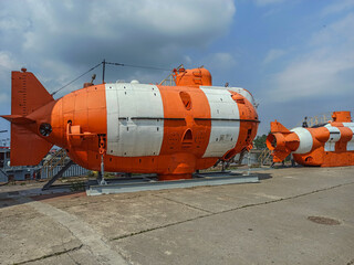 deep-sea underwater rescue vehicle, white orange
