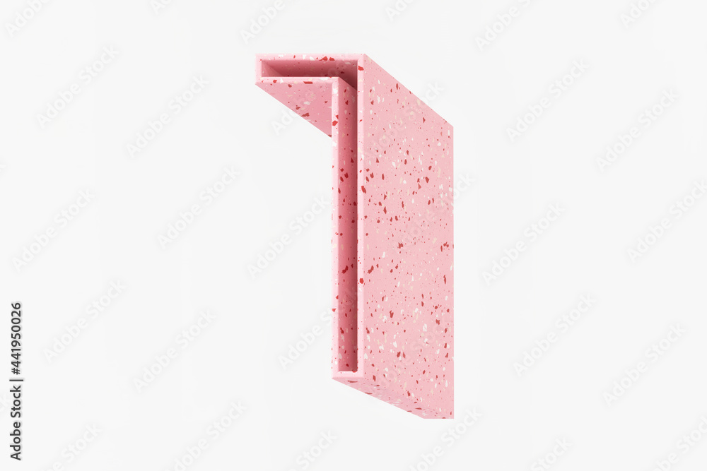 Fototapete 3D number 1 long shadow style. Pink tones terrazzo stone pattern. High quality 3d rendering.