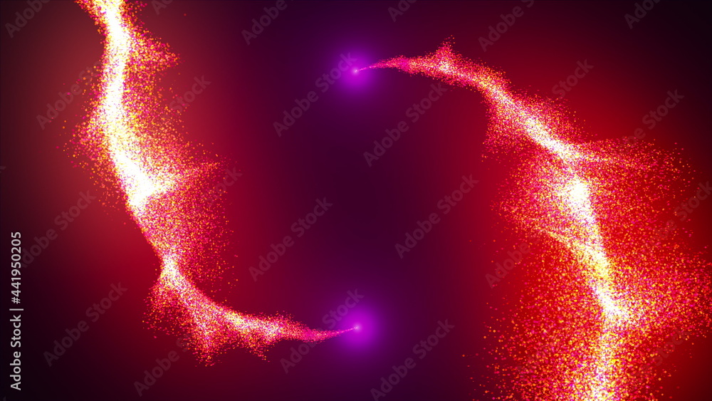 Aufkleber opening intro flash light, lens flare, rotation particles. 3d rendering