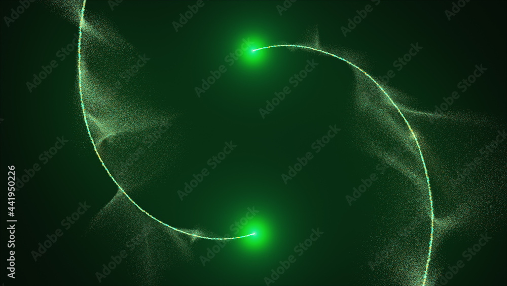 Poster opening intro flash light, lens flare, rotation particles. 3d rendering