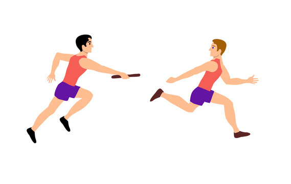relay race, marathon runners, vector illustration