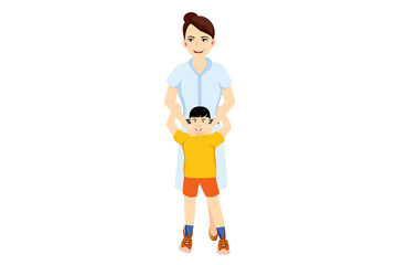Mother and her son, cartoon characters, isolated on white vector