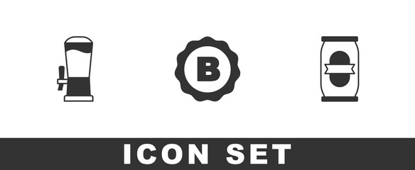 Set Beer tap, Bottle cap with beer and can icon. Vector