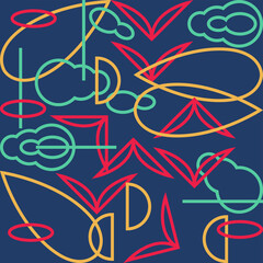 Obraz premium Vector graphics - a beautiful chaotic abstract pattern on a dark blue background with red and yellow geometric shapes of a trending color palette