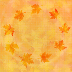 Frame of drawn maple leaves with autumn background.