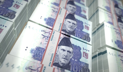 Pakistani rupee money banknotes pack illustration