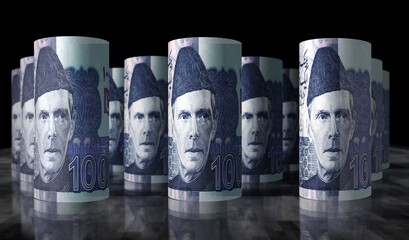 Pakistani rupee money banknotes pack illustration