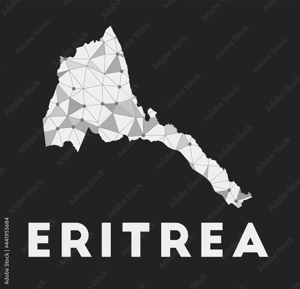 Poster eritrea - communication network map of the country. eritrea trendy geometric design on a dark backgr