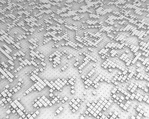 Obraz premium 3D illustration abstract background with chaotic 3d boxes on white. Geometric concept with cubes on plane.